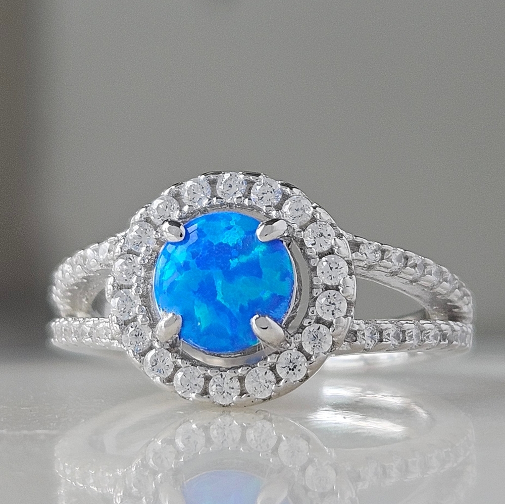 Blue Opal ring, size 7, 925 Sterling Silver Charmed Aroma